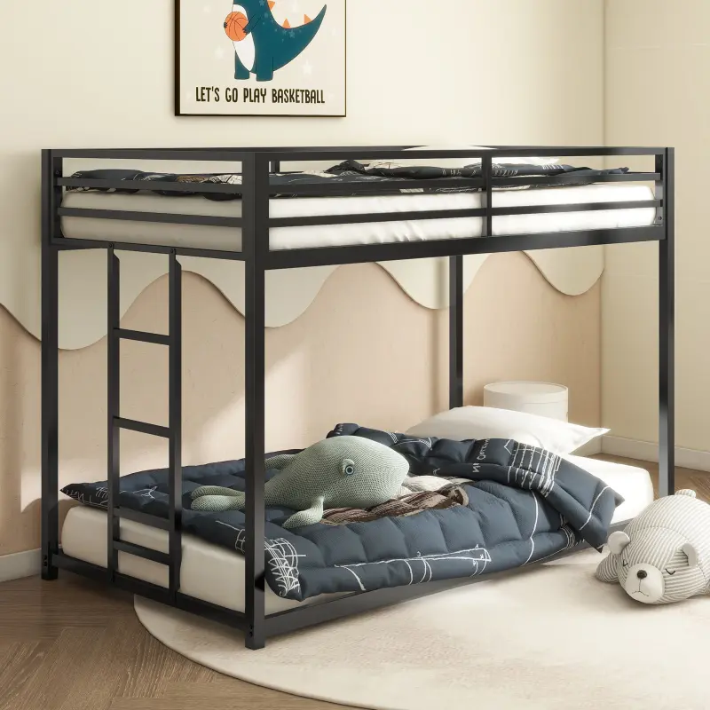 Adam Sturdy Twin over Twin Bunk Bed Metal Black for Kids and Adult, Low Profile Twin over twin bunk bed with Ladder and Guardrails, Easy Climbing, Beds for Bedroom, Same as original B 083124170