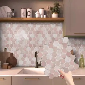 12pcs/20pcs 3D Marble Self-Adhesive Wall Stickers, Honeycomb Grid Pattern, Easy Peel & Stick, Kitchen Bathroom Decor, Smooth Surface