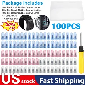 100Pcs Tire Repair Rubber Nails Tyre Puncture Repair Screws Kit w/ Screwdriver
