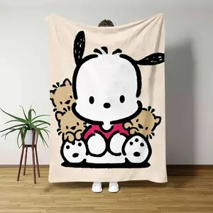 1pc Pochacco Cartoon Dog Flannel Blanket 2D Print Soft Warm Throw for Bedroom Living Room Camping Cozy Home Decor Cute Blanket
