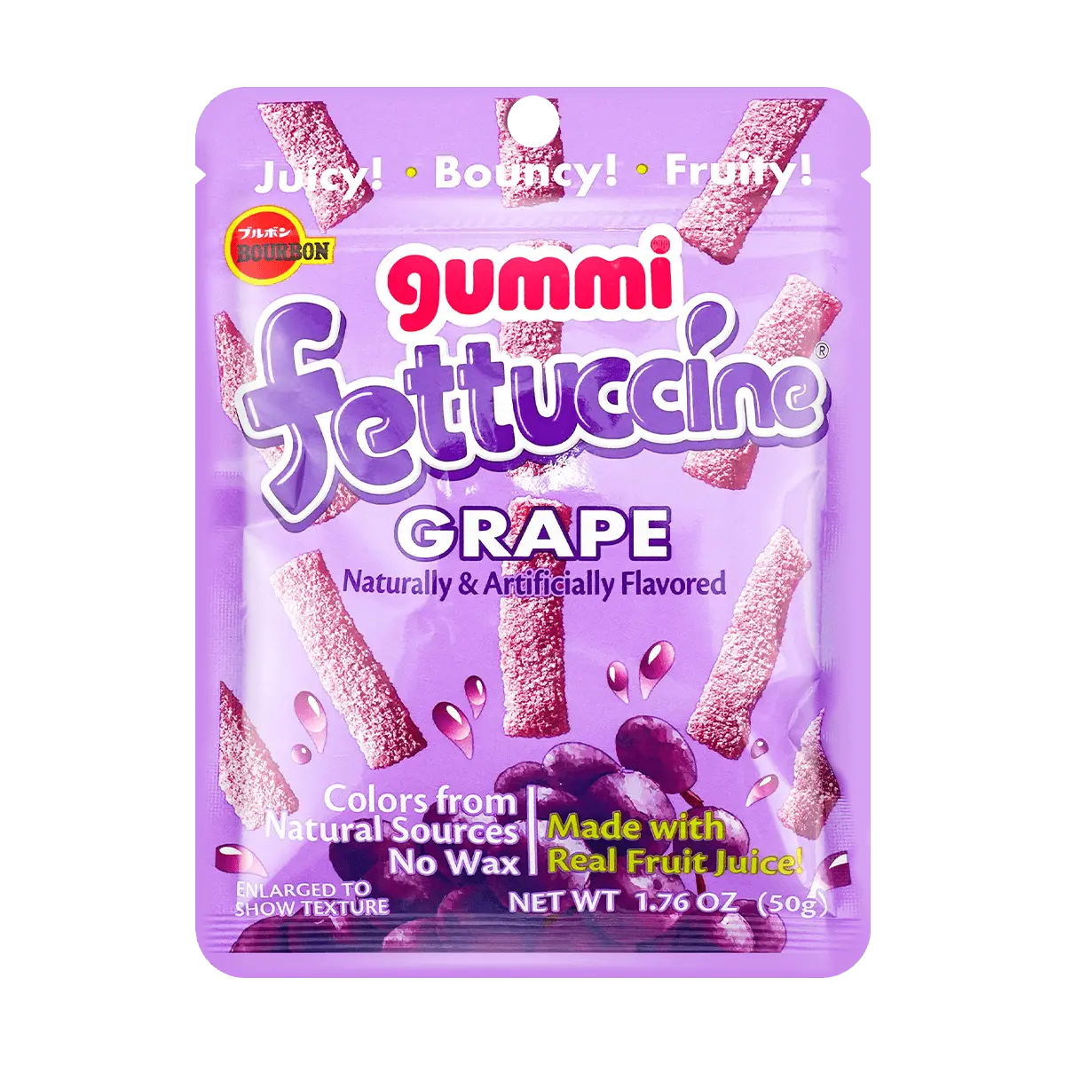 BOURBON Fettuccine Gummy Candy - Grape Flavor, 50g Pack | Chewy & Delicious Japanese Snack, ITZY Yuna Favorite