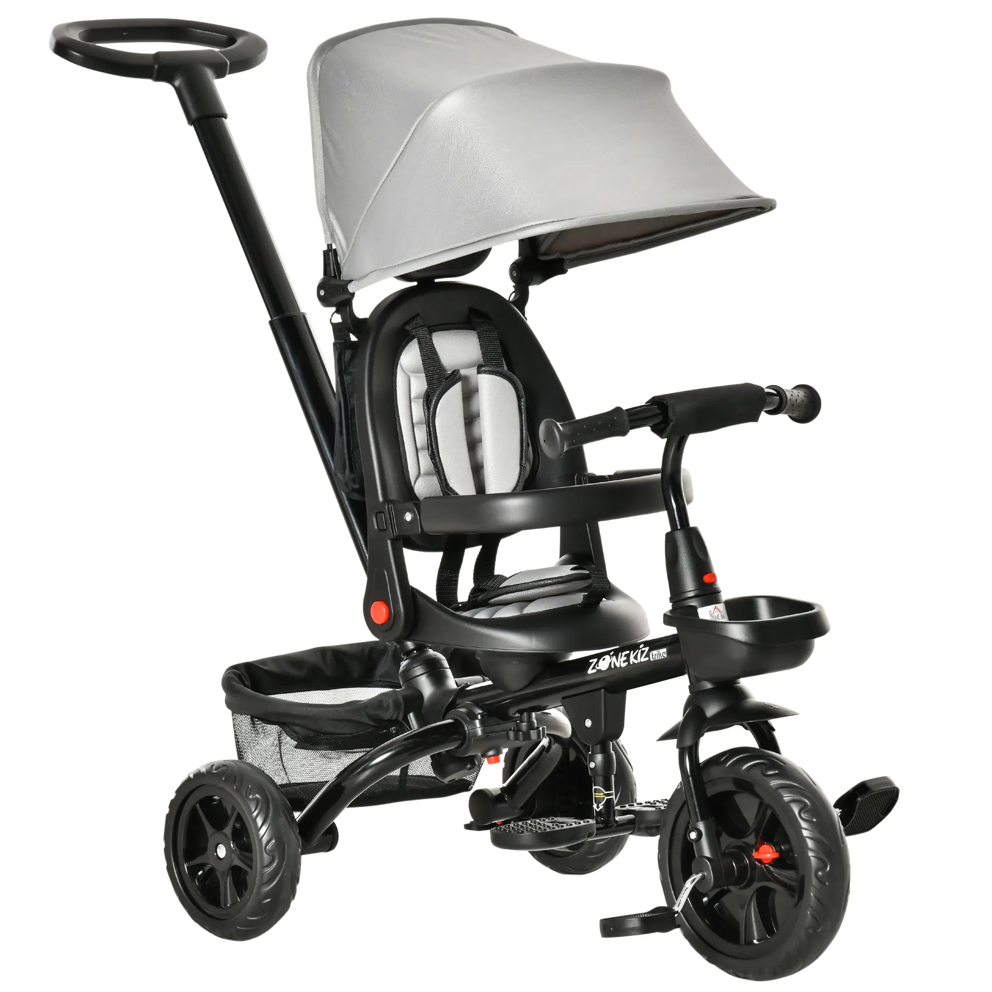 #tiktokshopbacktoschool【4 in 1 Trike】Qaba Kids Tricycle 4 in 1 Trike with Reversible Seat, 2.8'-3.1' Height Push Handle, Canopy, Handrail, Safety Belt, Storage Footrest Brake Clutch, for 1-5 Years Old,sohochic