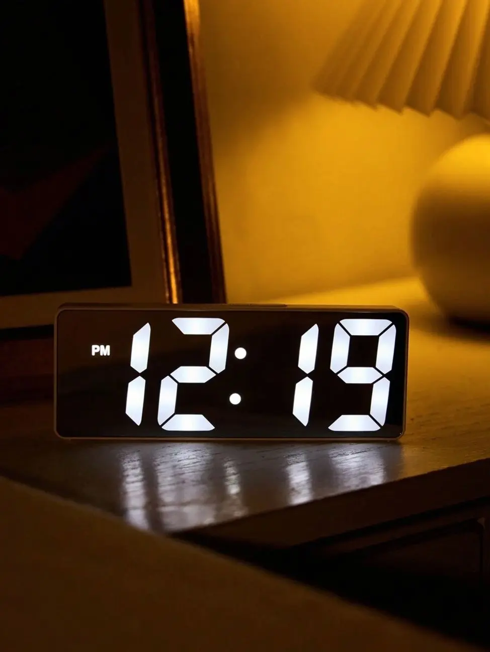 LED Mirror Digital Alarm Clock with Temperature Display, Adjustable Brightness, Voice Activation and Light Sensor for Bedroom or Desk