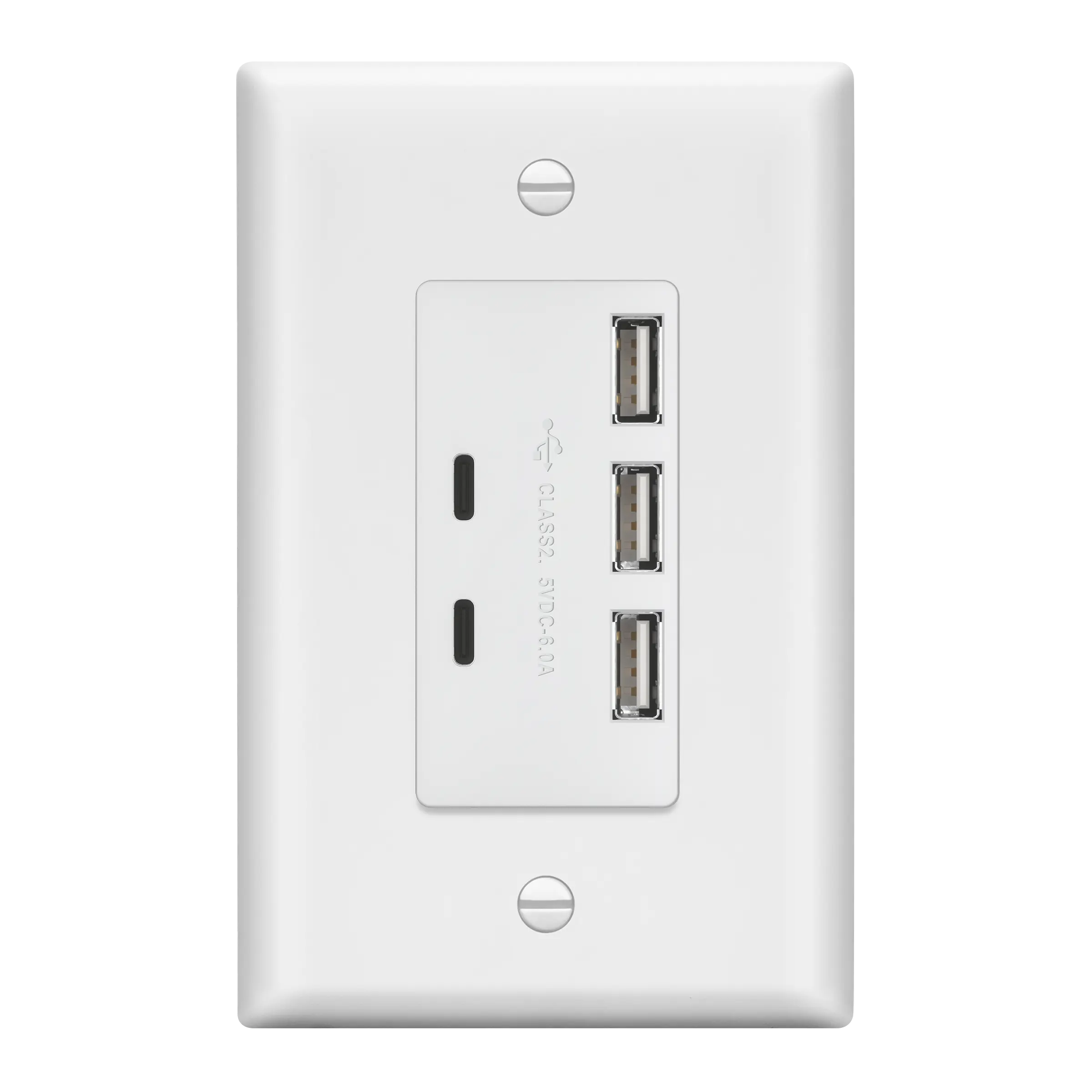 LIDER USB Outlet, 6.0A 30W USB A&C in-Wall Charger, 3 USB Type-A and 2 USB Type-C Charging Ports, Interchangeable Face Cover, Wall Plate Included