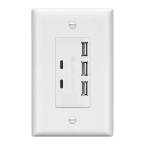 LIDER USB Outlet, 6.0A 30W USB A&C in-Wall Charger, 3 USB Type-A and 2 USB Type-C Charging Ports, Interchangeable Face Cover, Wall Plate Included