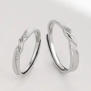 MEISSA Eternal Embrace Couples' Rings S925 Sterling Silver Mens Womens Matching Wedding Band Size Adjustable Personalized Gift Engrave Promise Ring Minimalist Perfect Gift Women Couple Ring for Women Handmade Engagement Christmas Gifts Gift for Her Women