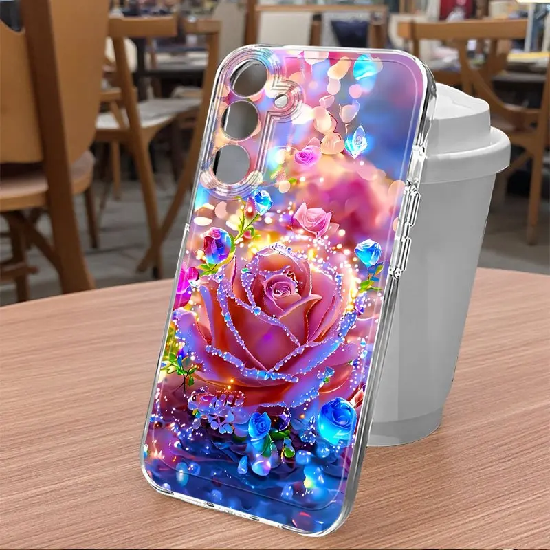 Colorful rose pattern shockproof full-cover TPU phone case suitable for Samsung Galaxy A13 A14 A15 A16 5G A21S A22 A23 A24 A25 A32 A34 A35 A50 A52 A53 A54 A55 A73 S21 Ultra S22 Plus S23+ S24 FE S25, fashionable shockproof soft protective case