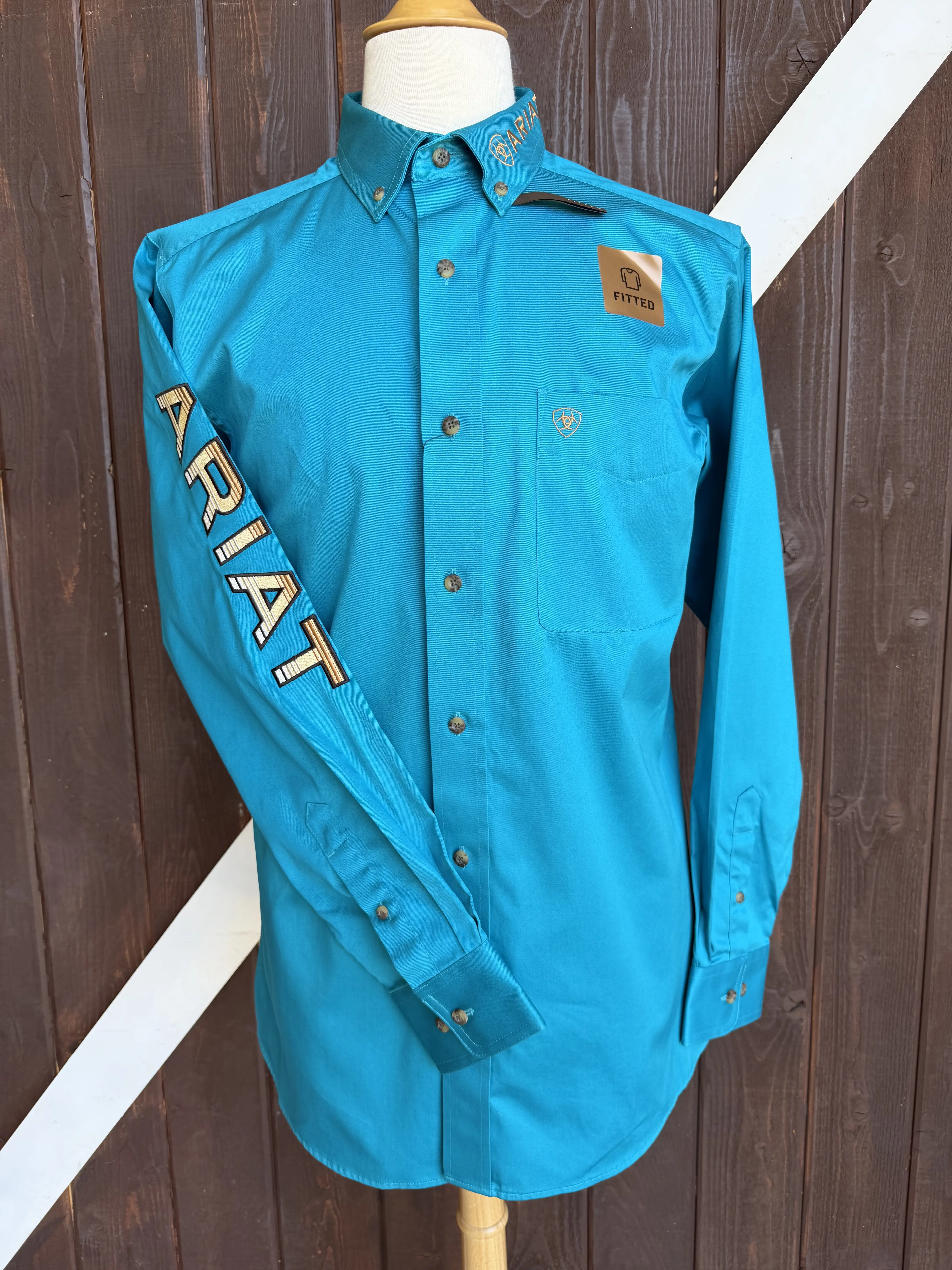 ARIAT- MEN'S TEAM LOGO DEEP TURQUOISE FITTED SHIRT