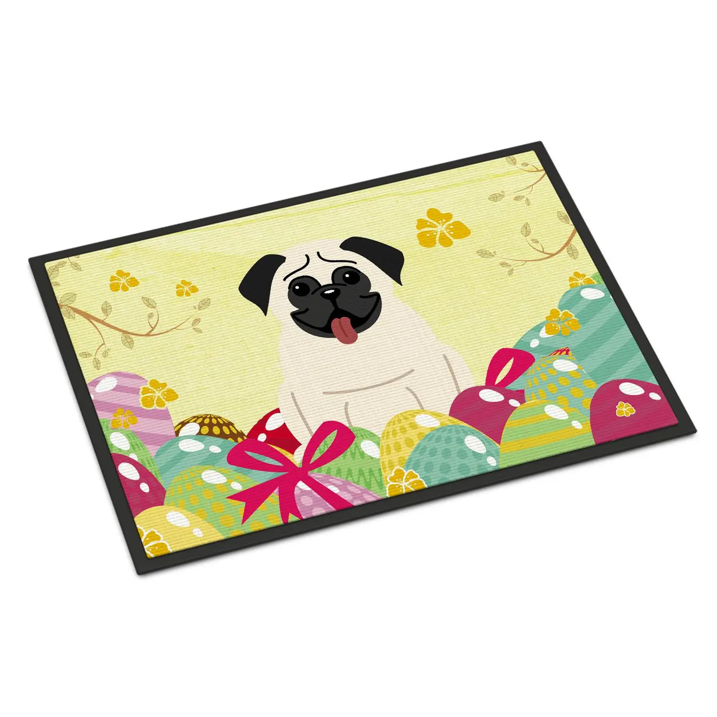 Pug Easter Eggs Artistic Print Indoor-Outdoor Mat, 18x27in Slip-Resistant Polyester Felt Rug for Entryways, BB6004MAT, 18X27 Inches