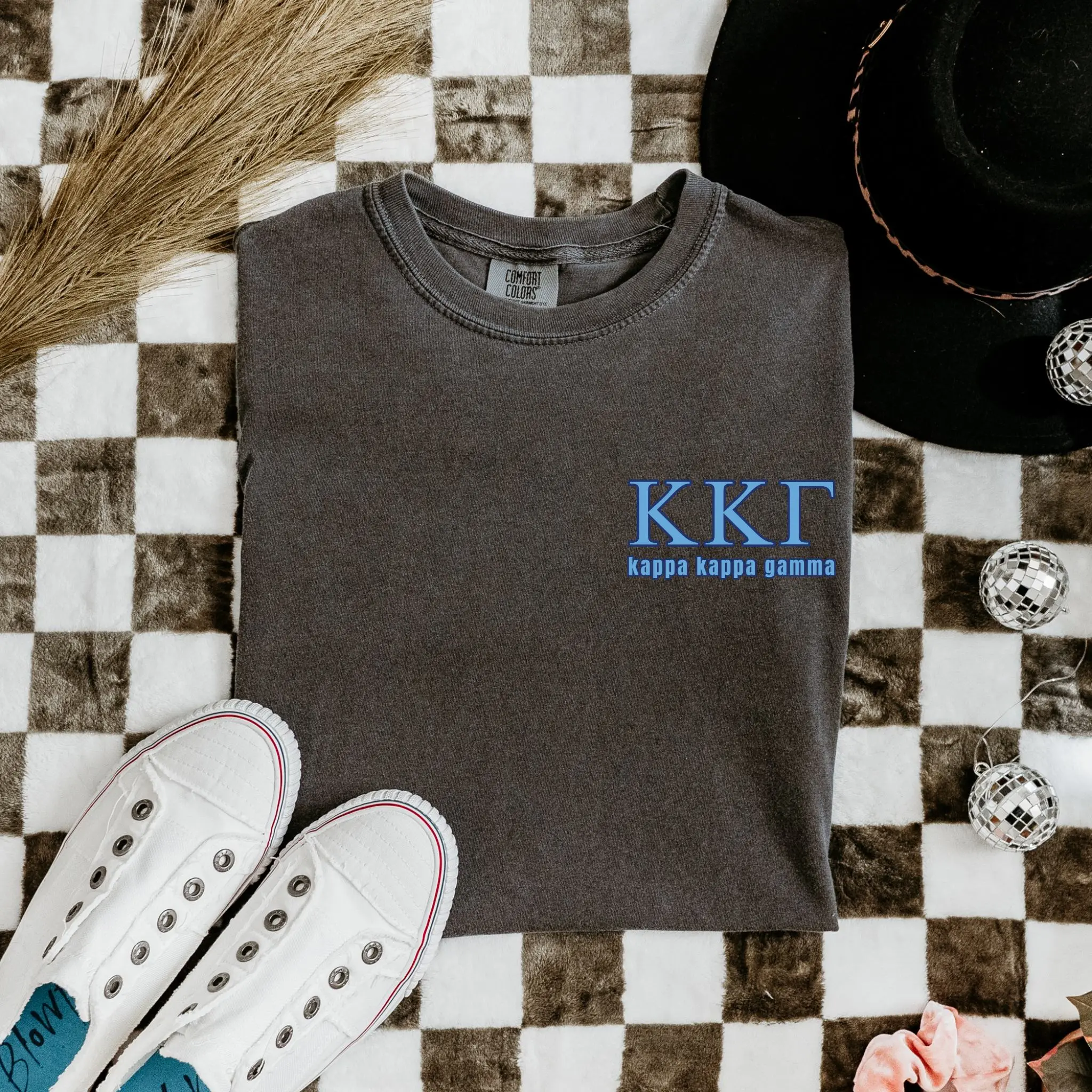 Kappa Kappa Gamma Blue Letters Sorority  T-Shirt Casual Cotton Womenswear Tee Soft Top