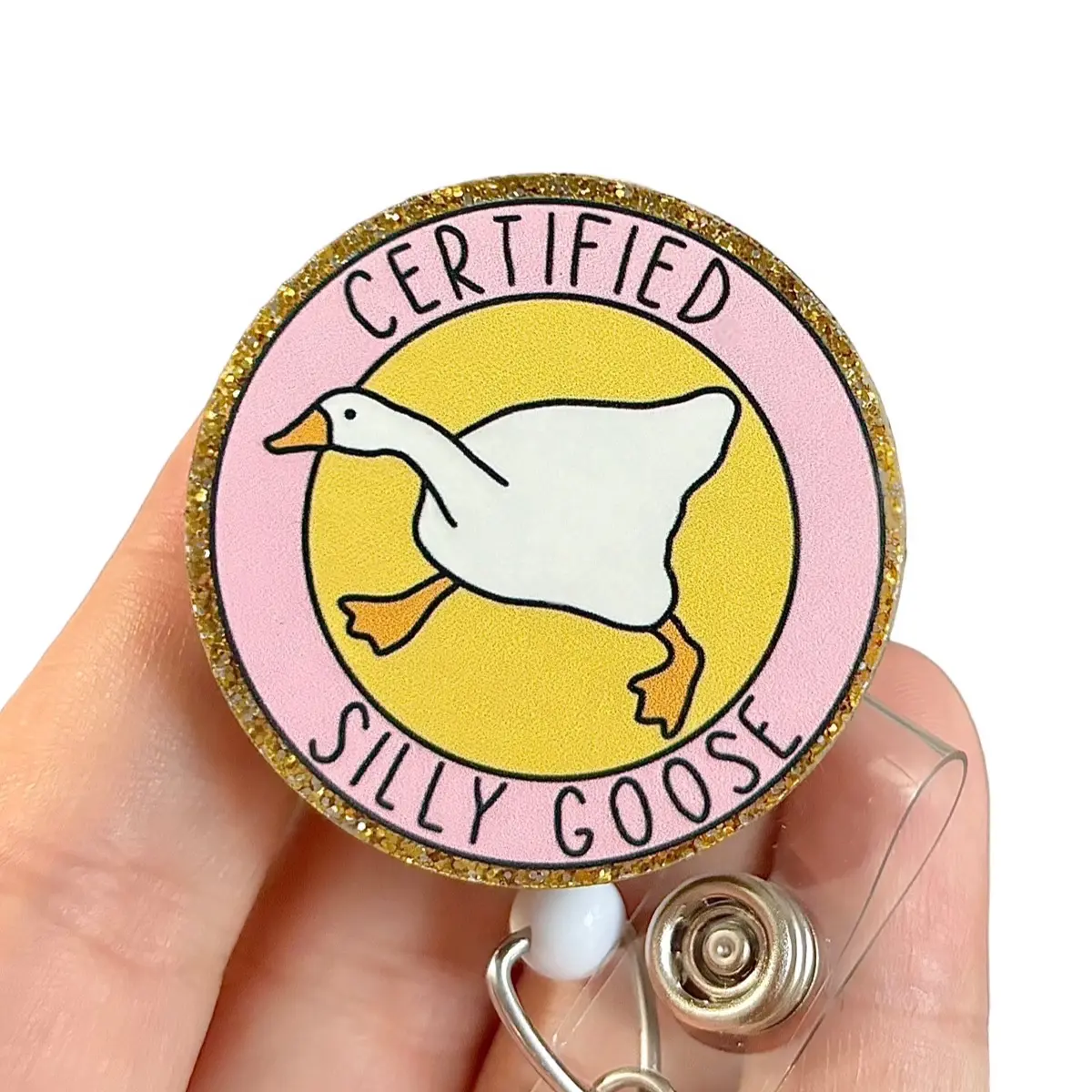 Glitter My Badge Silly Goose badge reel for nurse and hospital workers. Badge clip Badge pull - Retractable swivel clip with a 360 rotation. Great gift for coworkers.