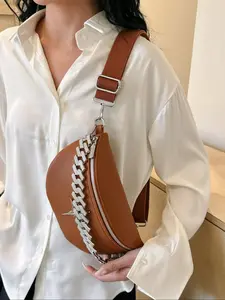 Women's Solid Color Fanny Pack, Fashionable Lightweight Adjustable Chest Bag for Daily Commute & Travel, Casual Versatile Zipper Design Sling Bag for Outdoor Work & Shopping