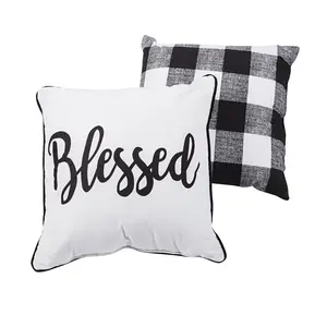 Blessed Black & White Plaid Pillow Set