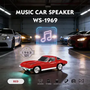 Retro 1969 Car Bluetooth Speaker with Moving Wheels, LED Lights & FM Radio – Portable Wireless Speaker with USB-C, AUX & SD Card (WS1969)