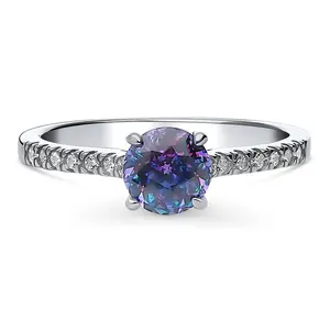 Solitaire Kaleidoscope Purple Aqua CZ Ring in Sterling Silver