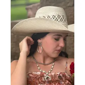 White Stone Faux Squash Blossom Necklace - 16 inch + 3