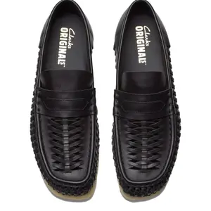 Clark’s Original Penny Weave Loafers - Black Leather with Braided Design & Comfortable Sole