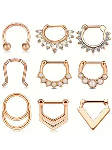 9pcs 16g Septum Piercing Clicker, Stainless Steel Hoop Cartilage Earrings, Tragus Helix Rook Body Piercing, Nose Septum Rings