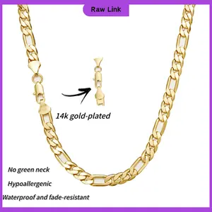 14K Gold Plated Figaro Chain Necklace 2-12MM | Waterproof Non Tarnish 3:1 Link Chain for Men & Women | Stainless Steel Jewelry 20" 24"