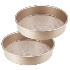 2pcs 9 Inch Round Cake Pan, Nonstick Ceramic Coating Cake Molds with Diamond Texture, Aluminized Steel Cake Pans Sets for Baking & Cheesecake, Heavy Duty & Non-Toxic (Golden, 2pcs)