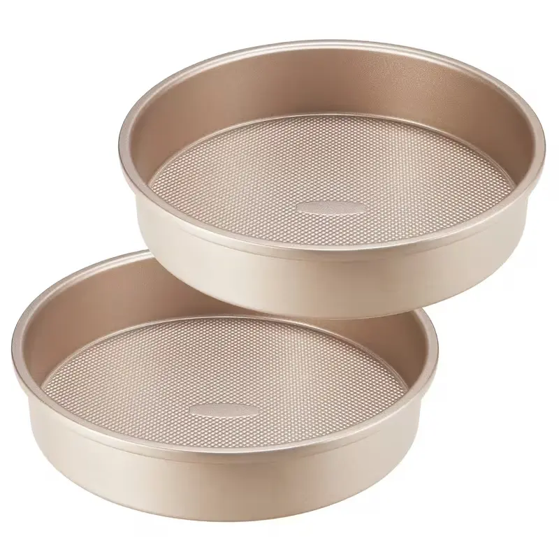 2pcs 9 Inch Round Cake Pan, Nonstick Ceramic Coating Cake Molds with Diamond Texture, Aluminized Steel Cake Pans Sets for Baking & Cheesecake, Heavy Duty & Non-Toxic (Golden, 2pcs)
