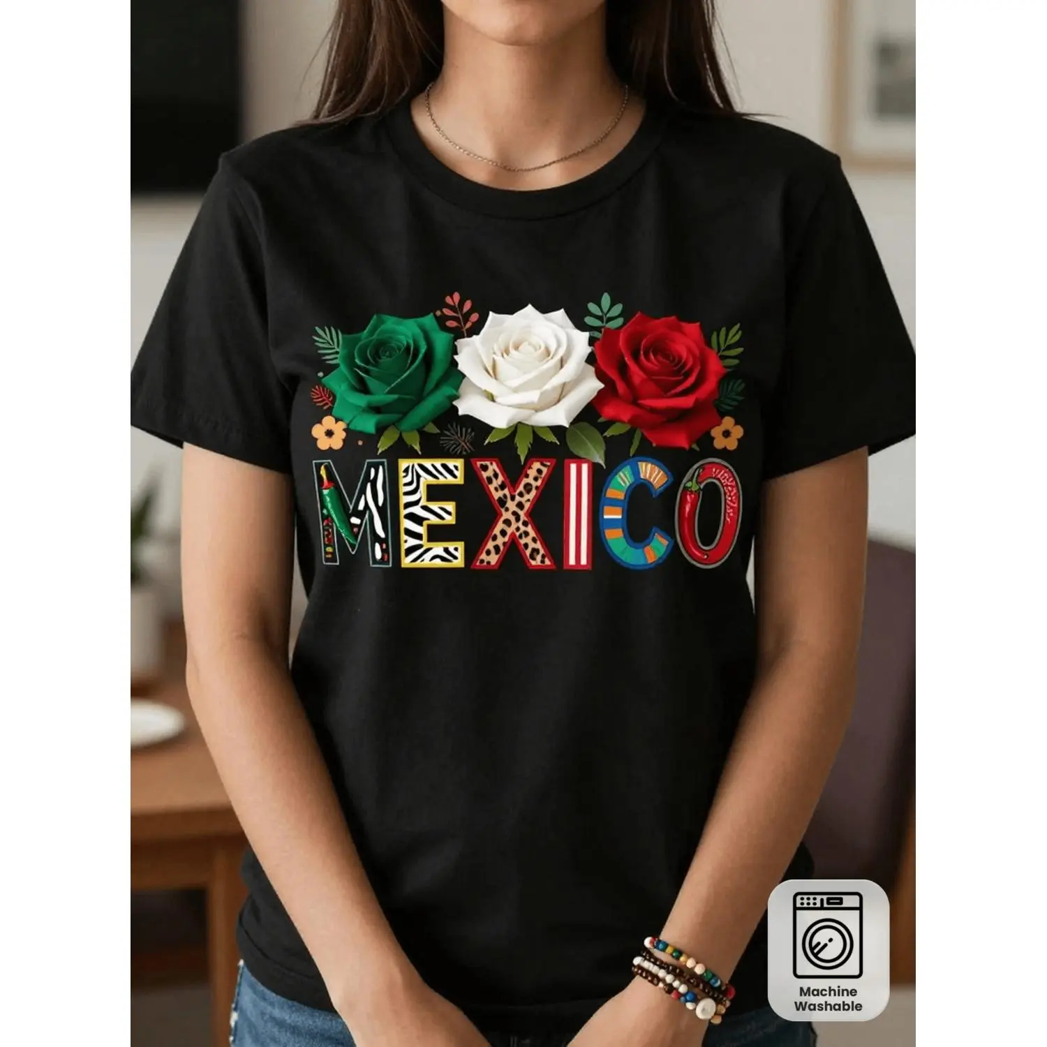 Mexico Theme Creative Pattern Print Cotton T-Shirt Perfect for Casual Sports and Party Wear All-Season Women's Fashion