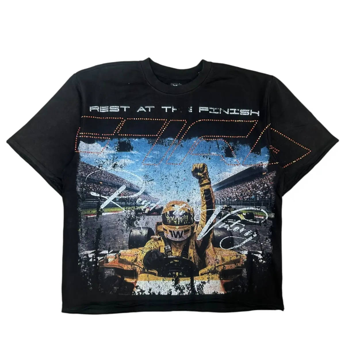 R3BEL | FINISH LINE RHINESTONE TEE - BLACK