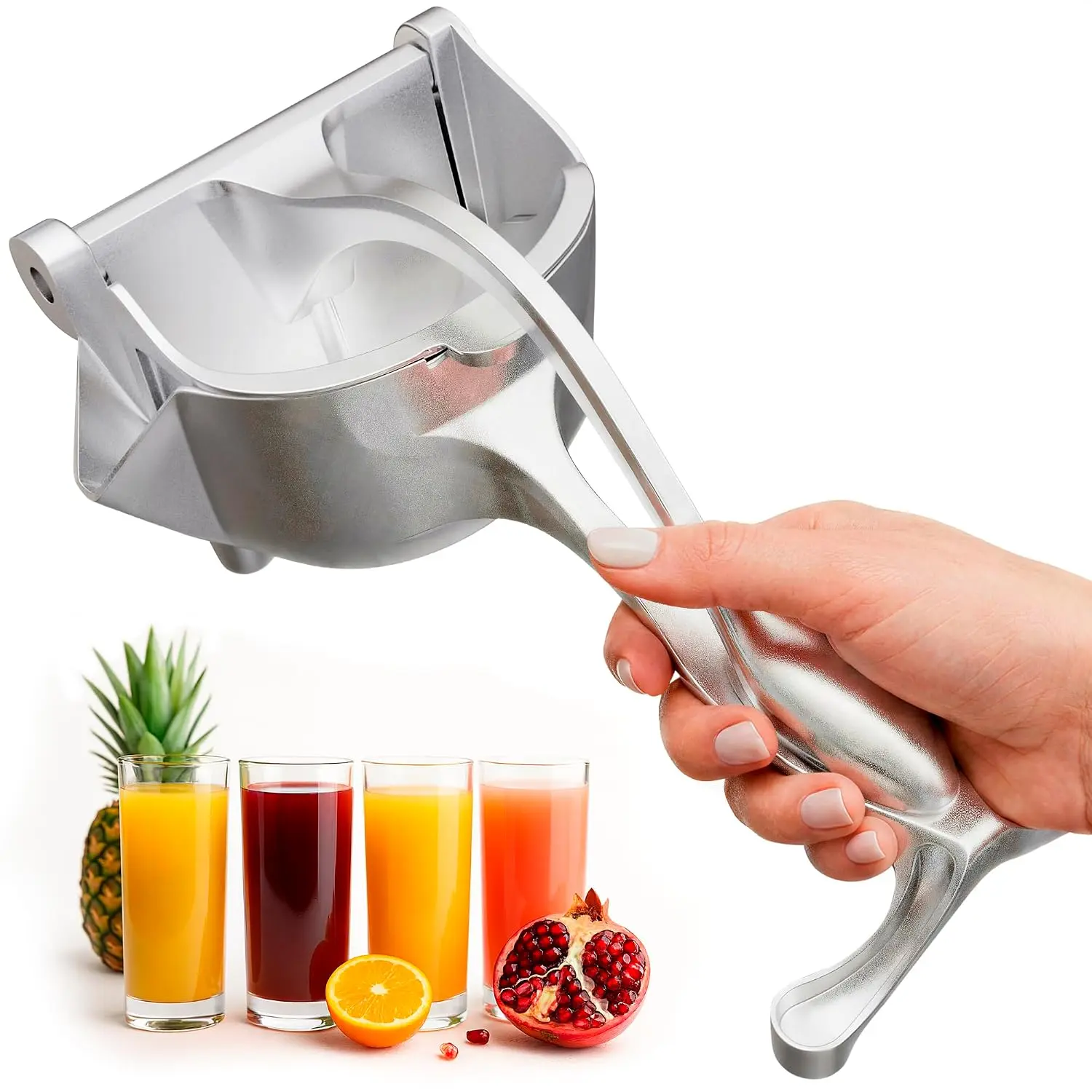 Manual Fruit Juicer Hand Press - Kitchen Utensil with Ergonomic Heavy-Duty Handle, Mess-Free Pour Spout for Lemon, Lime, Pomegranate, Home Canning