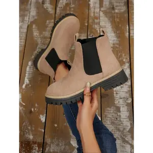 Women's Fall Winter New British Style Suede Chelsea Boots, Lightweight Thick Sole Anti-Slip Fashion Classic Short Boots, Ankle Boot