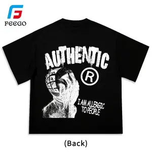 Feego Vintage  , I Am Allergic To People Print, Oversized Cotton Round Neck Short Sleeve, Casual Street Loose Top graphic tees