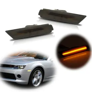 2pcs Smoked Lens LED Front Side Marker Lamps w/Amber LED Light For 2010 2011 2012 2013 2014 2015 Chevy Camaro, Replace OEM 2246244, 92246245, GM2551197 and GM2550197