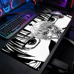 1pc Monochrome Chain Anime Boy Large Gaming Mouse Pad, Edgy Manga Art Extended Desk Mat,Office Desk Accessories Non-Slip Stitched Edge Computer Mat ,Rubber Base Laptop Keyboard Pad for Home Office & Gamer,Durable and Spill-Resistant,Ideal Gift