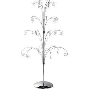 Creative Hobbies 36 Inch Tall Ornament Display Tree, Bright Silver Chrome Plated, Holds 24 Ornaments