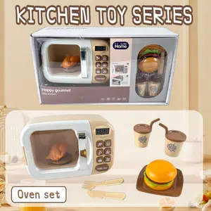 Kids Mini Microwave Kitchen Toy Set for Toddlers 18m+, Play Kitchen Accessories, Includes Microwave, Burger & Roast Chicken, Plate, Knife, Fork & Cup, Perfect Gift