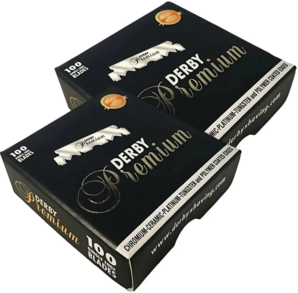 Derby Premium Traditional Shaving Razor Blades - 200-Count for Straight Razors, Turkish Origin, Chromium Ceramic with Platinum Coating, Shaving Razors
