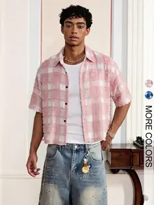 Men's Plaid Checked Shirt Casual Fashion Streetwear Print Simple Outdoor Comfortable Blouse Short Sleeve Long Loose-Fitting