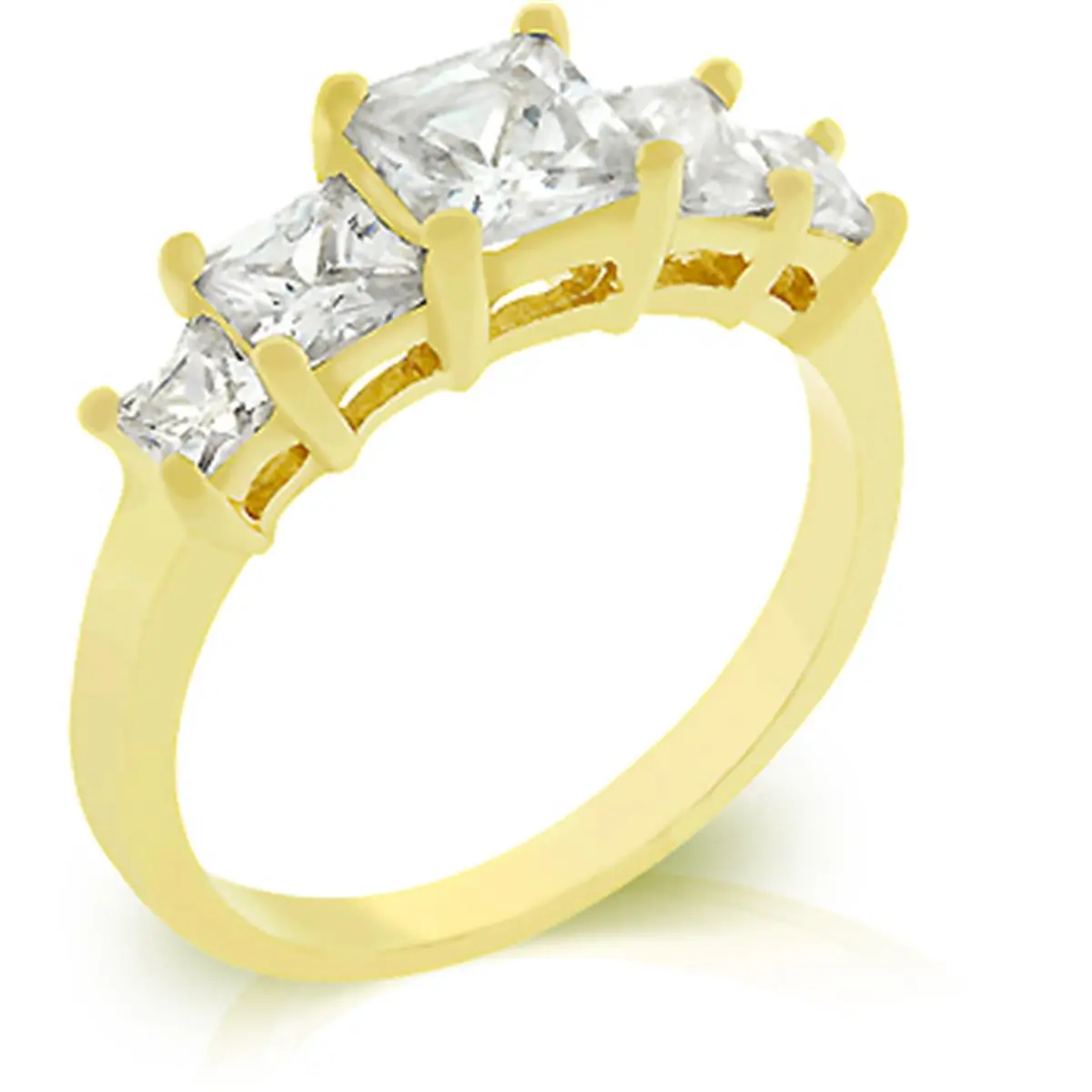 Kate Bissett R07796G-C01-05 14k Goldtone Princess Cut 5 Stone Anniversary Ring in Goldtone - Size 5