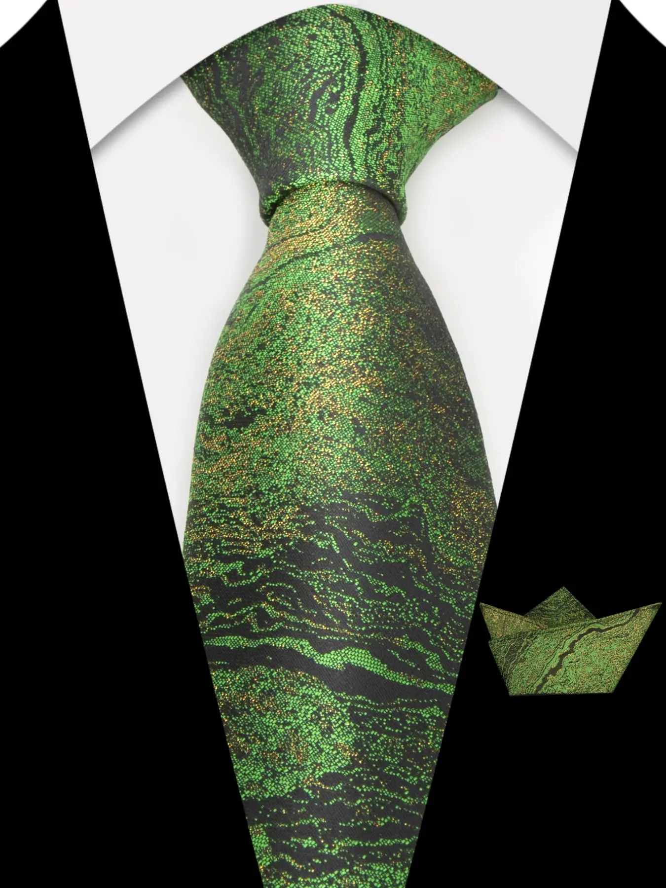 2pcs Gold Marble Tie Set, Men's Formal Necktie and Handkerchief, Wedding Business Attire, Luxury Style, All Seasons