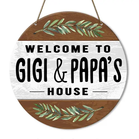 Rustic Woody Welcome Decor Plaque - Hanging Front Door Porch Wall Home Decor, No-Soothing Housewarming Gift for Grandparents (Gigi, Mimi, Papa)