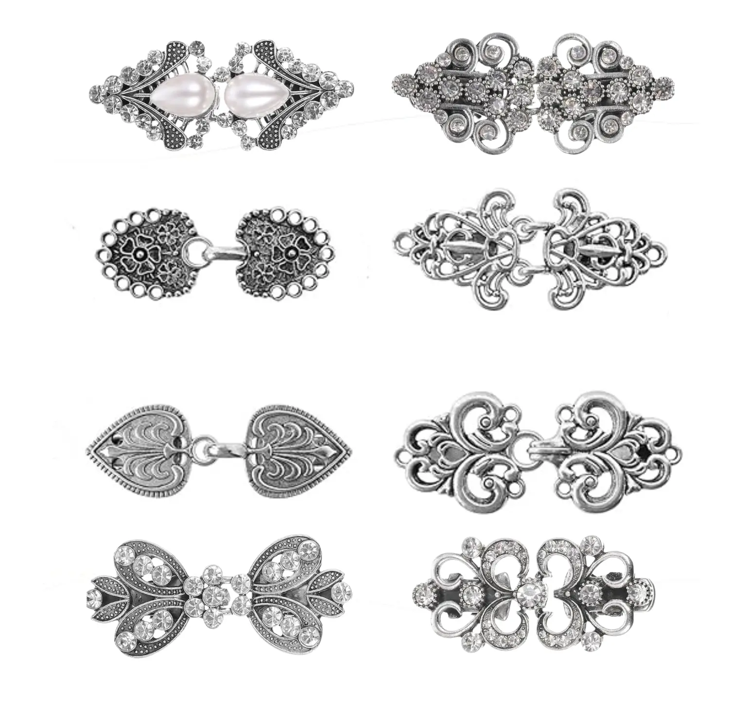 8Pieces Shawl Clips Cloak Clasp Cardigan Sweater Clips Vintage Collar Retro Cloak Brooches and Silver Shawl Pins
