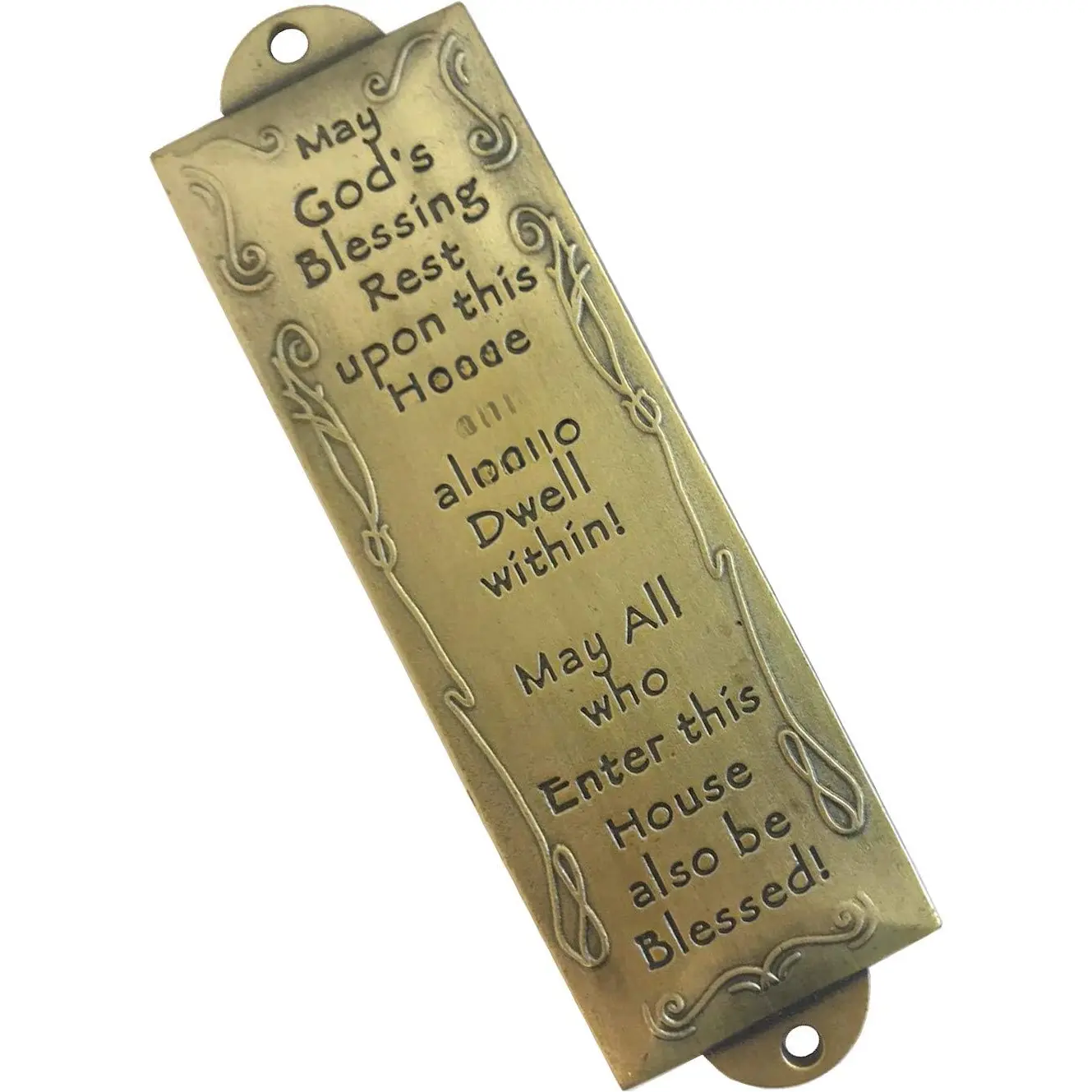 Shema Metal Blessing Mezuzah with Scroll (Bronze, English House Blessing)