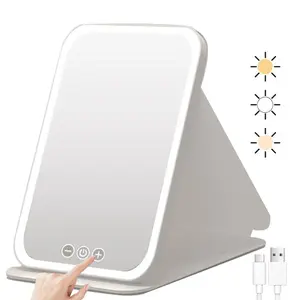 Portable Foldable Makeup Mirror, Rechargeable Led Light Mirror, Adjustable Height Makeup Mirror, Suitable for Bedroom, Desktop, Student Dormitory and Office, Lighted Mirror, Rechargeable Vanity Mirror, Led Lit Mirror