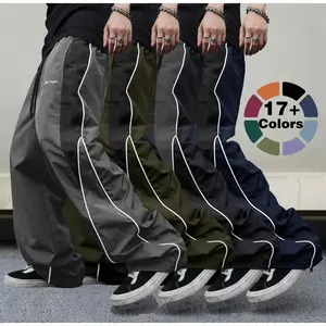 Summer lightweight contrast-colored striped wide-leg pants, men's drawstring ankle-length casual pants, suitable for campus, commuting, and street fashion, versatile pants