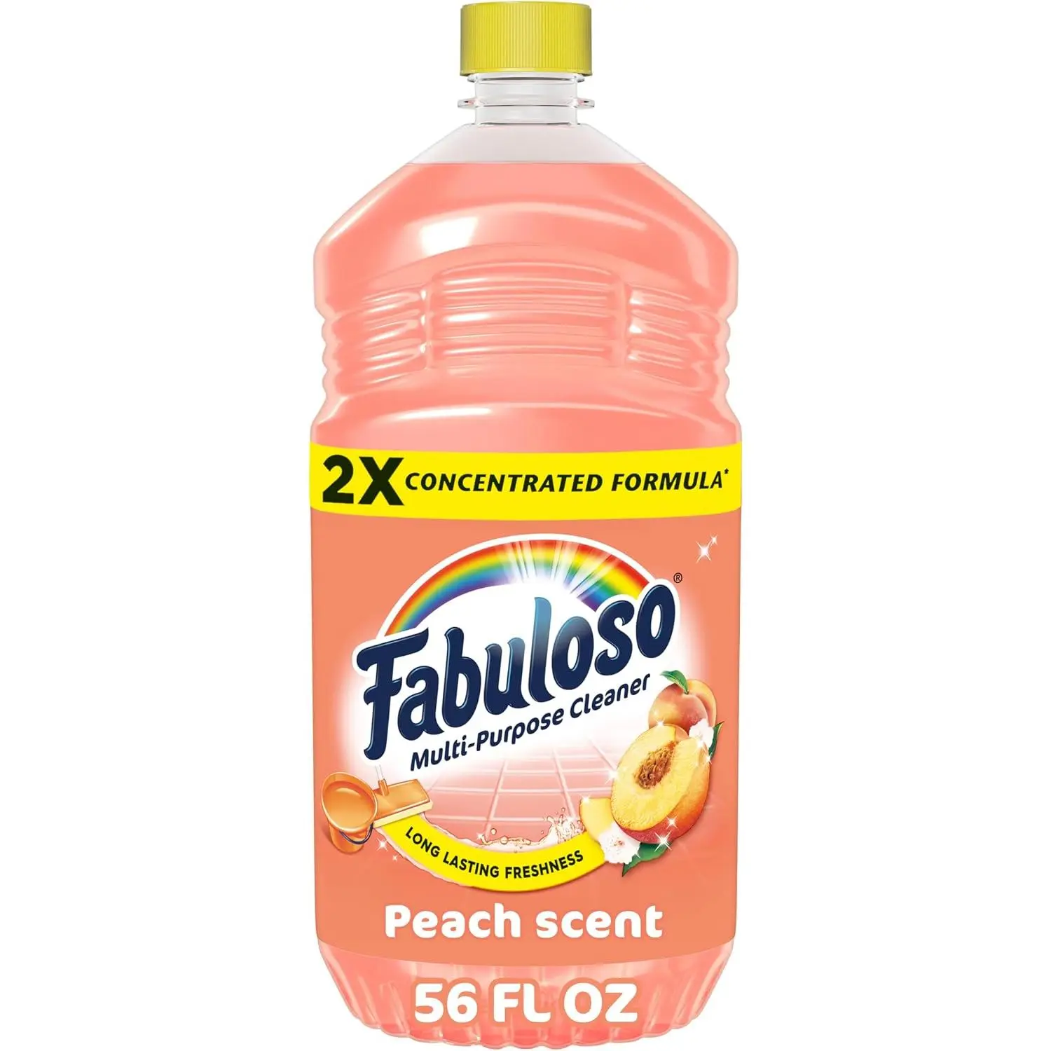 Fabuloso 2X Multi-Purpose Cleaner, No Rinse Floor Cleaner, Long-Lasting Freshness, Peach Scent, 56 fl oz Household Kitchen