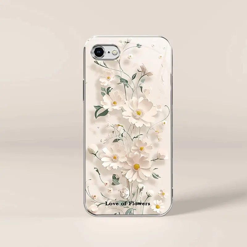Creative paper-cut flowers for【iPhone Se （2022）】advanced electroplated glass phone case --975