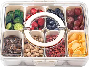 Divided Serving Tray with Lid and Handle, Portable Snackle Box Charcuterie Container for Party, Veggies, Snack, Fruit, Nuts, Candy, Cracker, Chip, Entertaining, Picnic… Kitchen Storage
