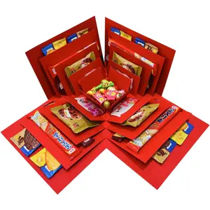 Box for Holidays, 5 Layer  Picture Box Opens Up, Multi Layer DIY Photos  for Birthdays (RED)