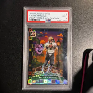 2025 Donruss Optic Archie Manning Downtown Black Pandora Collectible Sports Card #13/25, PSA 9, POP 3
