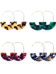 4 Pairs Colorful Bohemian Acrylic Hoop Earrings Set for Women Men Tortoise Shell Marbled Semicircle Dangle Design Lightweight Resin Drop Earrings Hypoallergenic Statement Jewelry Perfect for Casual Boho Retro Summer Outfits