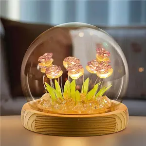 DIY Simulation Rose LED Night Light Stylish Battery Operated Flower Table Lamp Rose Handmade Material Bedside Lights Bedroom Decor